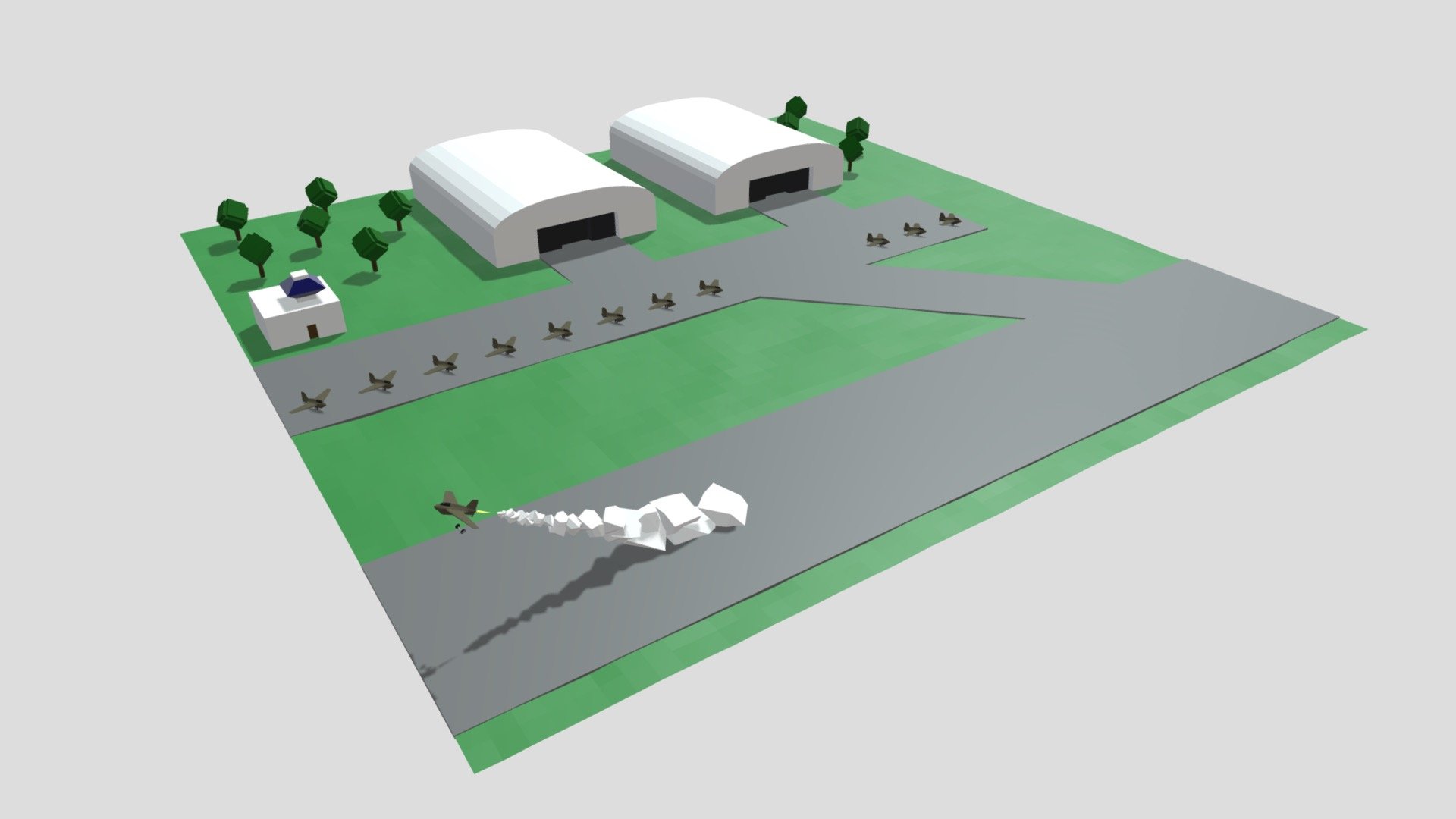 A small frontline airbase housing a squadron of Me 163 rocket interceptors. My first creation in Blender 3d model