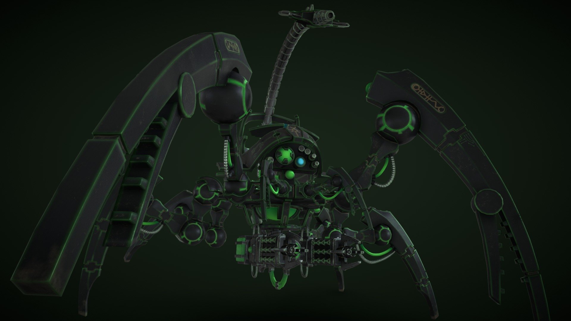 Piece made for my finla year at Uni. Based on the Necron Triarch Stalker from the Warhammer 40,000 universe. There are in-engine images on Artstation 3d model