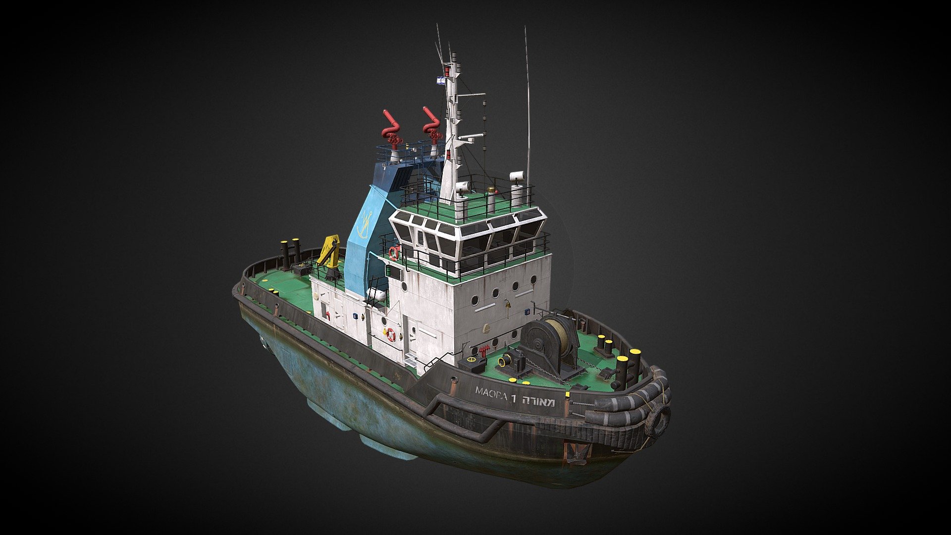 Hello my friend. Glad to see you!
This time I want to show you my work done as part of my studies at the Lesta 3D Academy.This is a game model of a tugboat. 
I set myself the task of putting in 25 thousand polygons. I almost succeeded:)
Since the location of the game camera was meant at a long and medium distance, I allowed myself to save polygons in different places that you can try to find :)
For this model, according to the assignment, I needed to keep within a texel of at least 0.4 and a texture size of 2048x2048. 
It was an interesting experience.
Thank you for your attention, see you later! - Tugboat - 3D model by Werdi 3d model