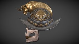 Conqueror helmet prop, heritage, bull, mask, toro, substancepainter, substance, lowpoly, skull, gameready
