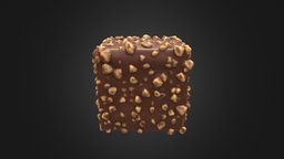 Chocolate_ball cube, brown, nut, chocolate, 3d, model