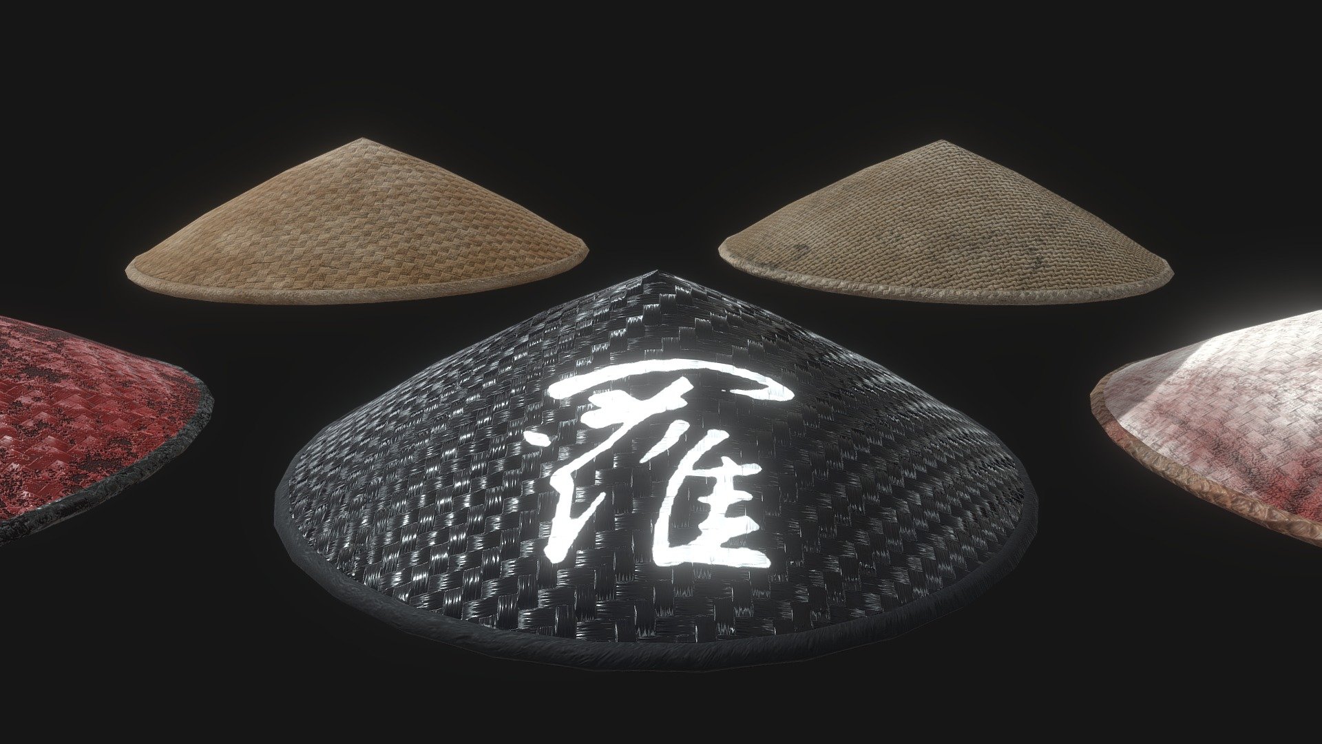A set of ancient Asian Rattan Hats!

Cheap because the Samurai skin is downloadable for free on my page!

Designed for games in Low-poly PBR including Albedo, Normal, Metallic, AO, and Roughness 2K textures.

Included Skins (Texture sets) - Peasant, Slave, Royal, Ancient, Samurai

640 Triangles (One Hat) 3d model