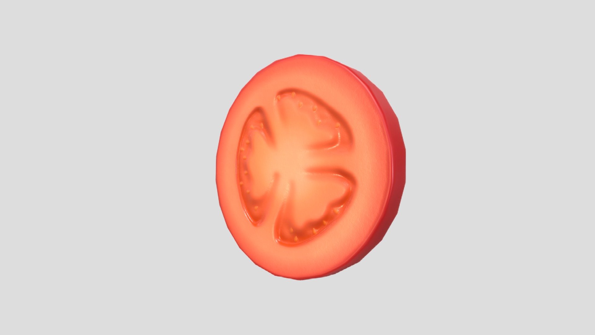 Tomato Slice 3d model.      
    


File Format      
 
- 3ds max 2021  
 
- FBX  
 
- OBJ  
    


Clean topology    

No Rig                          

Non-overlapping unwrapped UVs        
 


PNG texture               

2048x2048                


- Base Color                        

- Normal                            

- Roughness                         



262 polygons                          

264 vertexs                          
 - Tomato Slice - Buy Royalty Free 3D model by bariacg 3d model