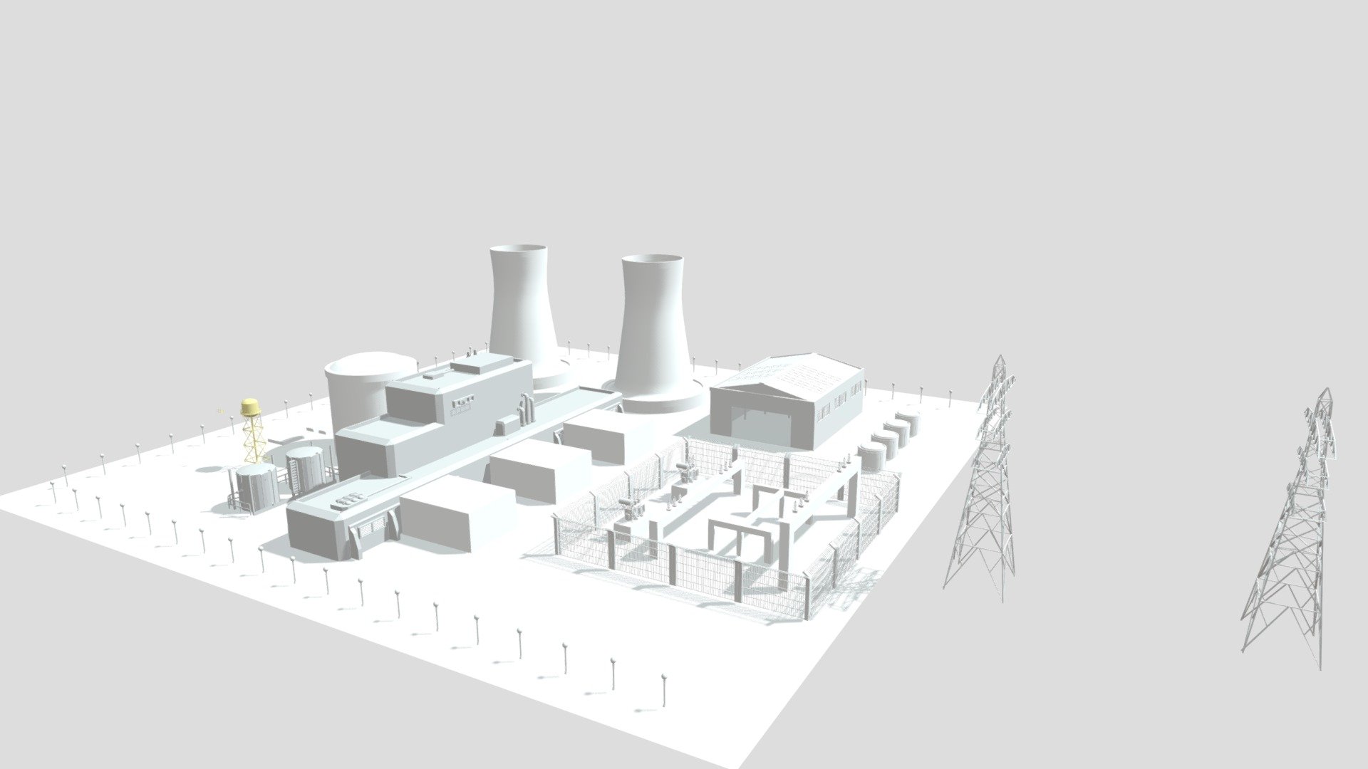 A simple 3D model for a nuclear power plant designed as part of a semester project for EE-411 Power Generation at the Department of Electrical Engineering, NEDUET, Karachi 3d model