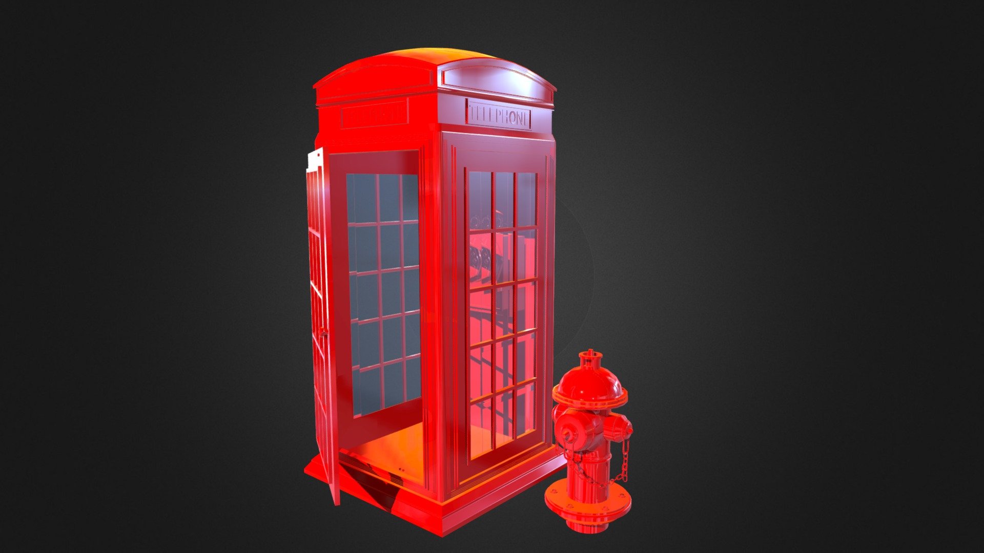 Telephone Booth And Fire Hydrant - Telephone Booth And Fire Hydrant - 3D model by llllline 3d model