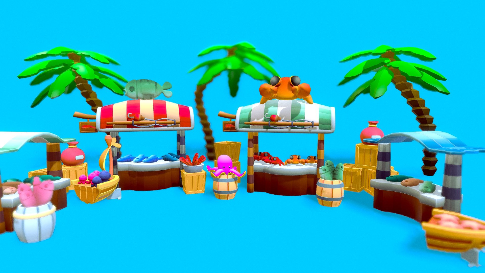 Stylize fish market modeled and textured in blender 3d model
