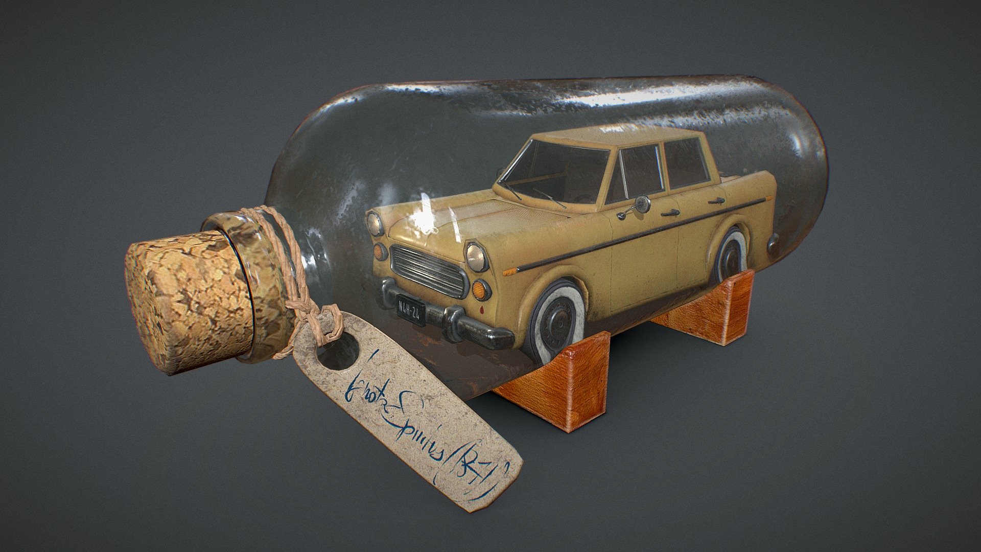 A vintage car of an unknown origin. In a bottle 3d model