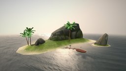 Pirate Collection Island caribbean, palm, shell, island, cliff, sand, bay, water, beach, nature, starfish, low-poly, mobile, pirate, rock, sea