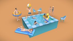 Chilling at the Pool Static 3D Low-Poly Set polygonal, toys, posed, pool, water, fixed, woman, floating, static, swimming, leisure, optimized, chilling, character, low-poly, 3d, lowpoly, low, poly, model, man, poolparty, drag-and-drop