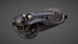 Old Wrecked car |Game-Ready| rust, retro, german, mersedes, old, wrecked, game-ready, low-polly, vehicle, car