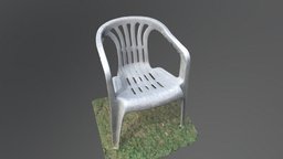 Weathered plastic garden chair object, grass, white, garden, 3d-scan, pattern, furniture, grungy, old, weather, authentic, rugged, photoscan, photogrammetry, texture, chair, design, gameasset, home, plastic