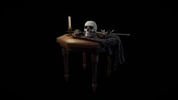 Memento Mori table, mace, lighting, skull, sword