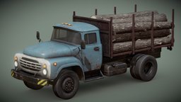 Logging Truck tree, truck, log, soviet, 4x4, timber, russian, zil, 4k, 130, cargo, old, 131, lumber, lumberjack, lory, logging, off-road, game, pbr, wood, interior, industrial, noai