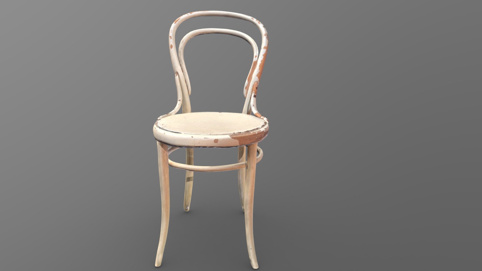 Lowres Model of a Thonet No.14 bentwood chair with white chipped paint. 
Old, used look, texture of a Reality Capture scan.
Diffuse, Roughness and Normal Map - Thonet Nr.14 Chair - 3D model by fuchs&bär (@fuchsundbaer) 3d model