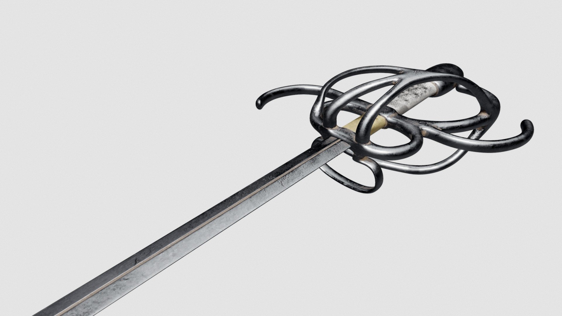 The sword of D. João de Mascarenhas can be characterized as a rapier, a type of sword that evolved from the Spanish ropera in the late XVI century. Rather than a military sword the rapier was used in a more civil fashion. It was an ornamental item used by the nobility of the XVII and XVIII centuries and if it ever had to be used in combat it would be mainly in duels. However, since duelers could not wear armor or bear shields, the use of the rapier lead to the development of defense techniques solely based on body movement and blocking with the sword itself.
 Usually the rapier was a very light and very balanced sword, with its guard in the shape of a cup. This, however, is not the case with the sword of D. João, since the guard has only a circular body section followed by three cross-guards in a similar fashion 3d model