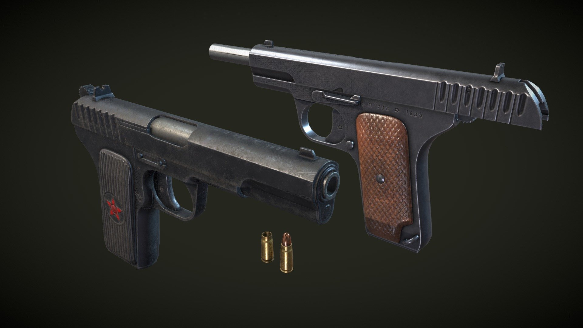 Russian semi-automatic pistol

all mobile piece setup correctly for animation
clip and ammo included
unity maps and mat included - tokarev T33 - Buy Royalty Free 3D model by LowSeb 3d model