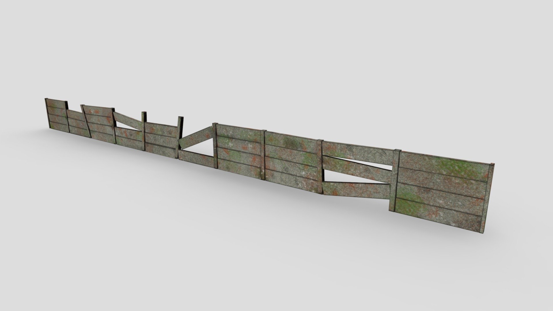 Old style damaged concrete wall / fence.
Verts.: 460 , 
Faces: 182 , 
Tris: 440 , 
Texture res.: 4096x4096 - Old style Damaged Wall Fence  - Concrete - 3D model by KanvasiZ 3d model