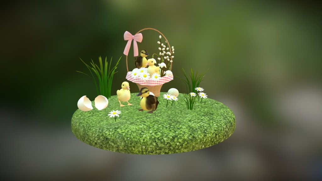 Springtime - Ducklings and Basket - 3D model by Bridget (@bridgetlykin) 3d model
