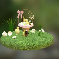 Springtime basket, easter, eggs, ducklings, springtime