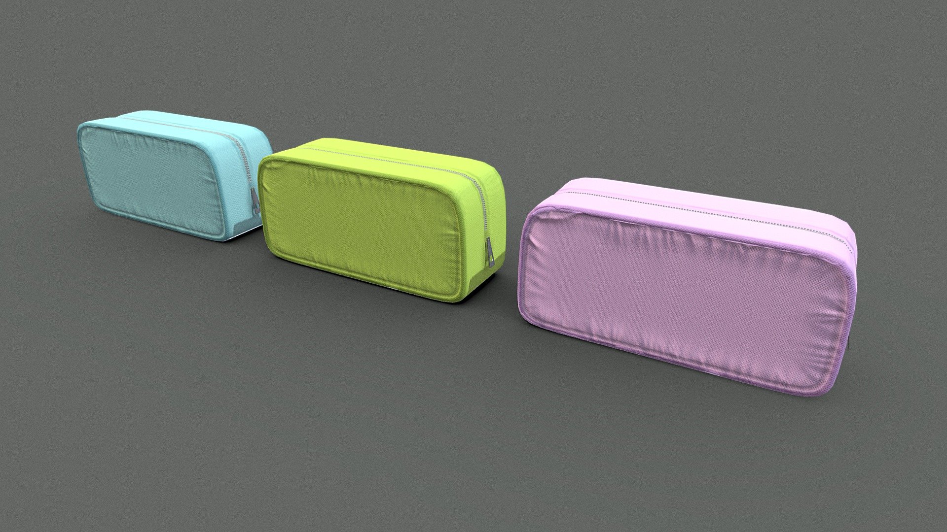 A trio of cute pencil cases with different colours, has creases and a subtle fabric texture. 

Handy prop for any sort of interior environment such as a school or office. 

PBR texures @4k - Pencil cases - Buy Royalty Free 3D model by Sousinho 3d model