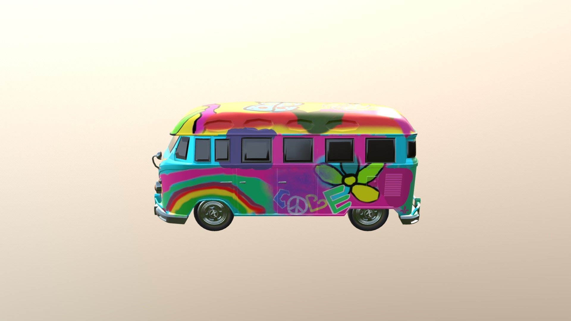 This is the &lsquo;Hippe' texture that I created for my Volkswagen camper van model, I hand painted the drawings and such to emulate the done up Hippie style camper vans for the 1960's - 1960's Hippie Camper Van - 3D model by NextGenLuke 3d model