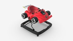 Racing car baby walker wheel, red, little, baby, kid, toy, boy, small, child, walker, support, steering, step, toddler, navigator, girl, 3d, pbr, racing, car