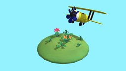 Cartoon biplane scene, biplane, green, cute, cartoonish, cartoon, plane