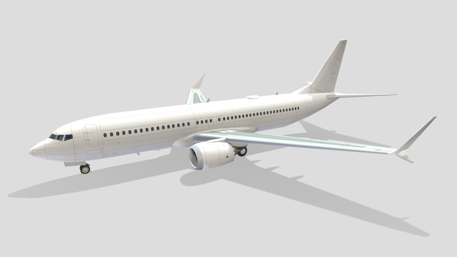 The 737 MAX is based on earlier 737 designs, with more efficient CFM International LEAP-1B engines, aerodynamic changes, including distinctive split-tip winglets, and airframe modifications. The 737 MAX series has been offered in four variants, offering 138 to 204 seats in typical two-class configuration, and a range of 3,300 to 3,850 nautical miles (6,110 to 7,130 km). The 737 MAX 7, MAX 8 (including the 200–seat MAX 200), and MAX 9 are intended to replace the 737-700, -800, and -900 respectively, and a further-stretched 737 MAX 10 is available. As of September 2022, the 737 MAX has 4,166 unfilled orders and 926 deliveries.

This is a  static, non rigged, Lowpoly mesh, blank layered 2048 psd template layered texture, for MSFS or XPlane Scenery Airport development , standard materials, not a detailed interior just enough to be seen as part of enviroment on airfields or airports

thanks for looking! dont forget to check my other models - Boeing 737 Max 8 Static Low Poly Blank - Buy Royalty Free 3D model by hangarcerouno 3d model
