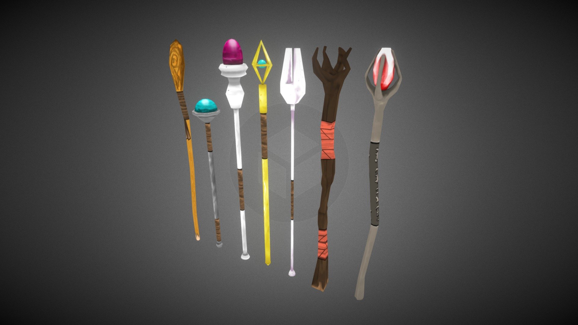 This pack contains 7 weapons for the player magic archetype, mage, witch, sorceress, priest, shaman, druid, summoner, etc, item GUI per weapon&hellip; - 3rd Weapon Set - Buy Royalty Free 3D model by loriserio 3d model