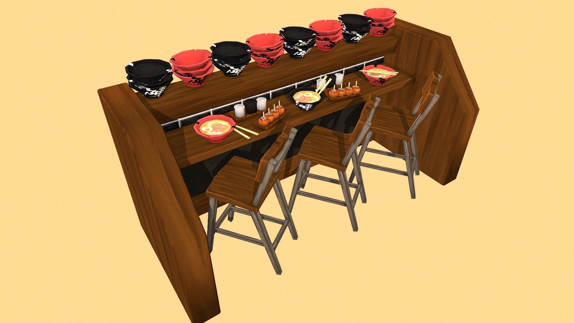 Throughout my journey in 2018, I was able to go to a ramen bar with a friend of mine ,and it inspired me so I made a stylized version of the restaurant 3d model