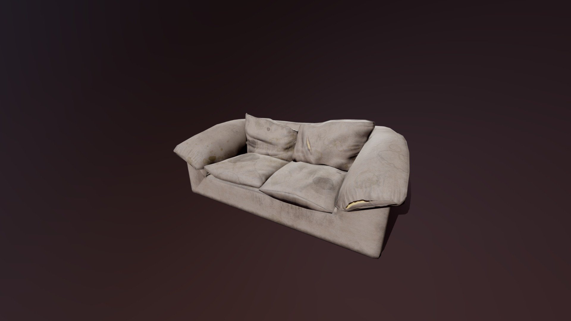 Old couch as part of a set of alley props for upcoming title Cold Comfort by Gamma Minus

http://coldcomfortgame.com/

Full kit on Artstation
https://www.artstation.com/artwork/xz3Nxr - Used Couch - 3D model by Ryan Kohr (@kohr_ryan) 3d model