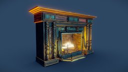 Fireplace fireplace, victorian, wooden, props, fire, old, low-poly-model, lowpolymodel, low, home
