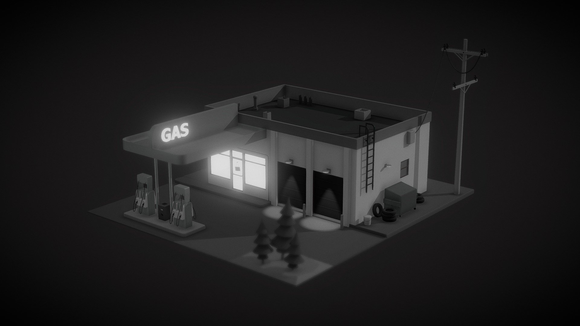 Having fun uploading these low poly buildings. It's a great way to experiment and the workflow is so relaxing! :D

----&gt;  Just made the file free to download. Disclaimer, there are no UV's! :) - Gas Station Noir - Download Free 3D model by Natalie Crabtree (@natcrab) 3d model