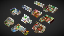 Low Poly Retro Apartments Interiors Pack