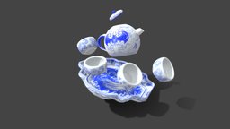 Batty Blue China Tea Set teapot, tea, pot, bat, porcelain, china, tray, bats