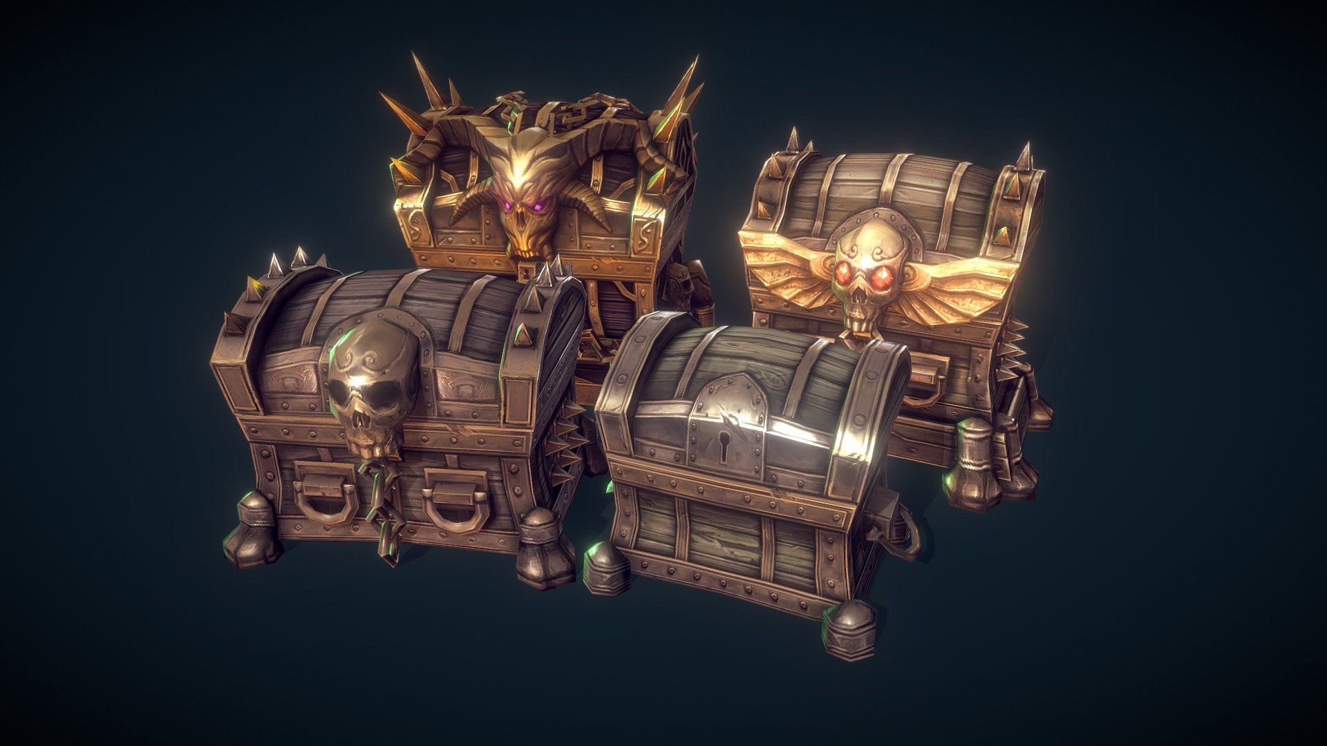 This set includes:




Treasure Chest Medium

Treasure Chest Small

Treasure Chest Large

Treasure Chest Epic

Follow the links and check out their animations! - Treasure Chests - Hand Painted Series - Buy Royalty Free 3D model by BitGem 3d model
