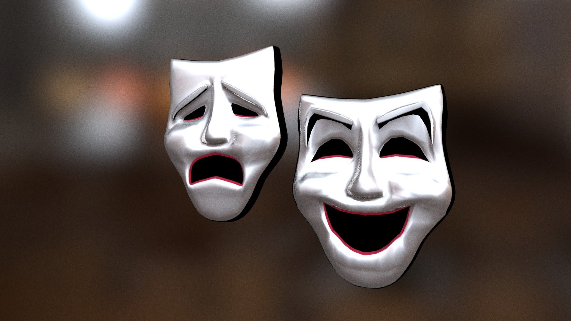 The two masks associated with drama represent the traditional generic division between comedy and tragedy. They are symbols of the ancient Greek Muses, Thalia, and Melpomene. Thalia was the Muse of comedy (the laughing face), while Melpomene was the Muse of tragedy (the weeping face) 3d model