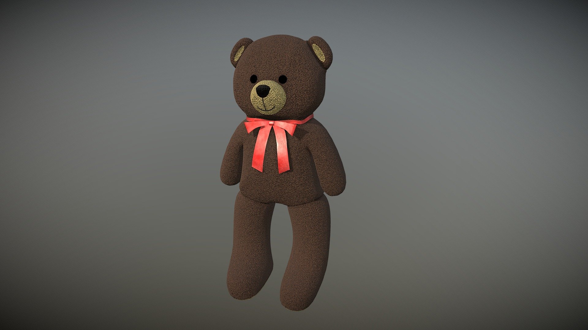 A 3D model of a teddy bear. 
Modelled in Autodesk Maya 2023
polycount: 4.6k
Textured in Substance painter at 1k - Teddy bear - 3D model by tobycrome 3d model