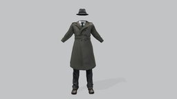 Male Inspector Trench Coat Pants Shoes Hat hat, full, trench, pants, coat, shoes, costume, mens, outfit, detective, trousers, inspector, pbr, low, poly, male