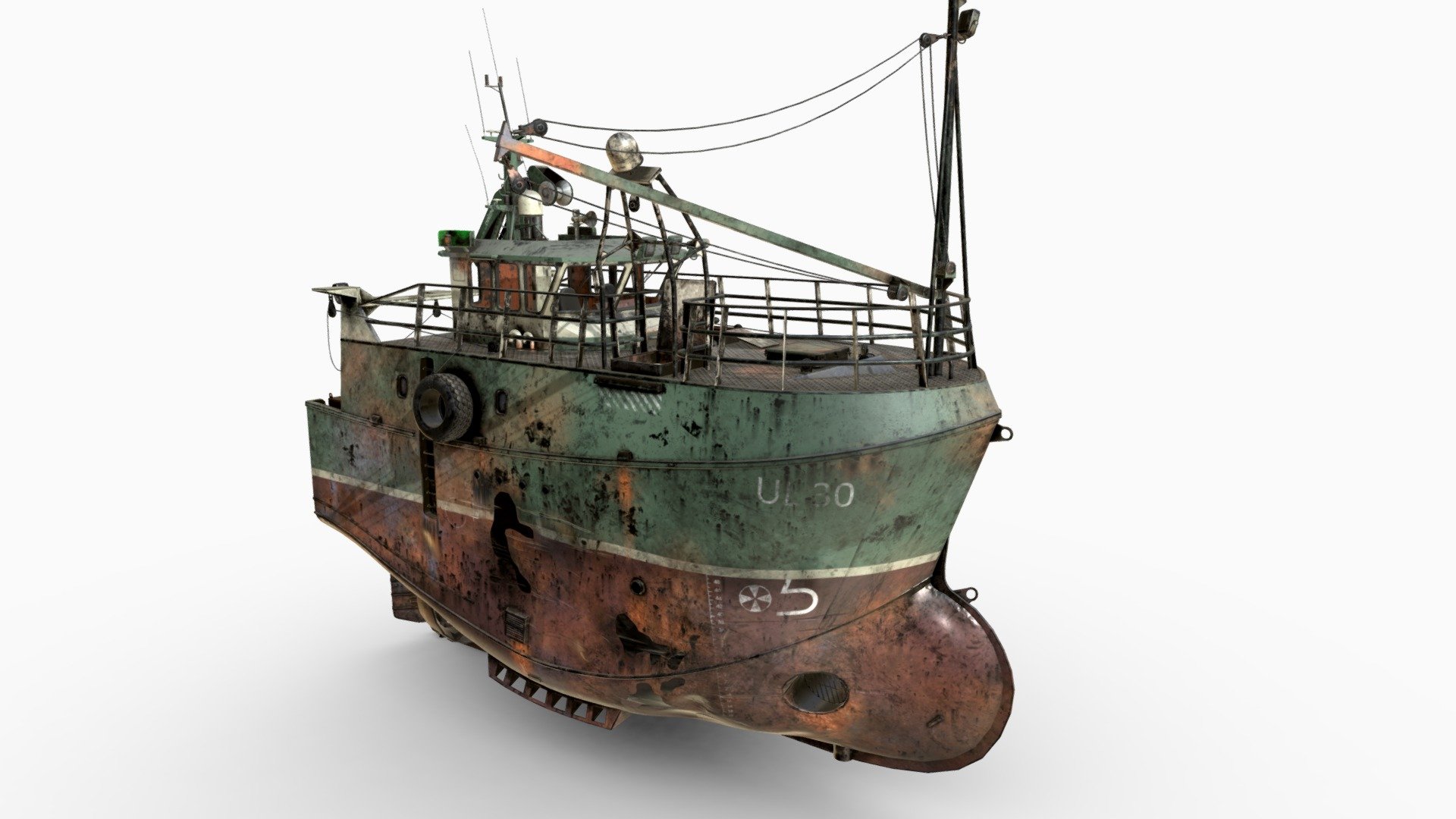 High detailed and realistic 3d model of Fishing Vessel Wreck.

3d files included 3DsMax 2016 , Maya 2018, OBJ, FBX

files included Renderer: Default, Renderer: Arnold, Renderer: V-Ray 3.20.03

forms and proportions of The 3D model most similar to the real object detailed enough for close-up renders the geometry of the model was created very neatly there are no many-sided polygons the model is ready and does not needed smoothing modifiers.

Polygons:-139269

Vertices:- 148508

Textures Formats:

All textures are included in the .zip file.

See my other wrecked ships ! - Fishing broken Trawler - Buy Royalty Free 3D model by IgYerm (@IgorYerm) 3d model