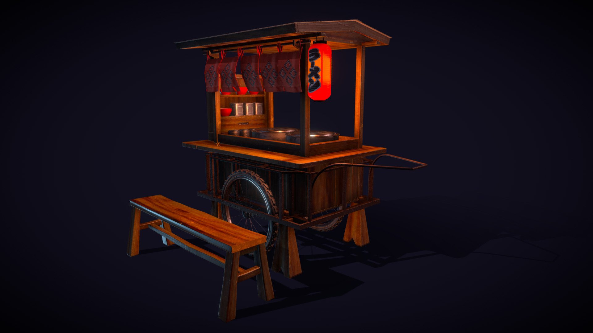 High Resolution of a yatai ramen cart, will be updated as work progresses. Will be a warm little spot to take a rest and get a warm bowl of ramen 3d model