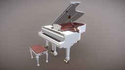 White Grand Piano instrument, grand, rose, detailed, realistic, highquality, piano
