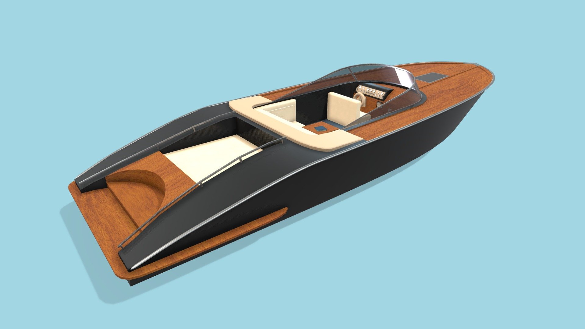 3D model of a luxury yacht inspired by the Riva Rivarama 44 yacht. This model was made using Blender 3d model