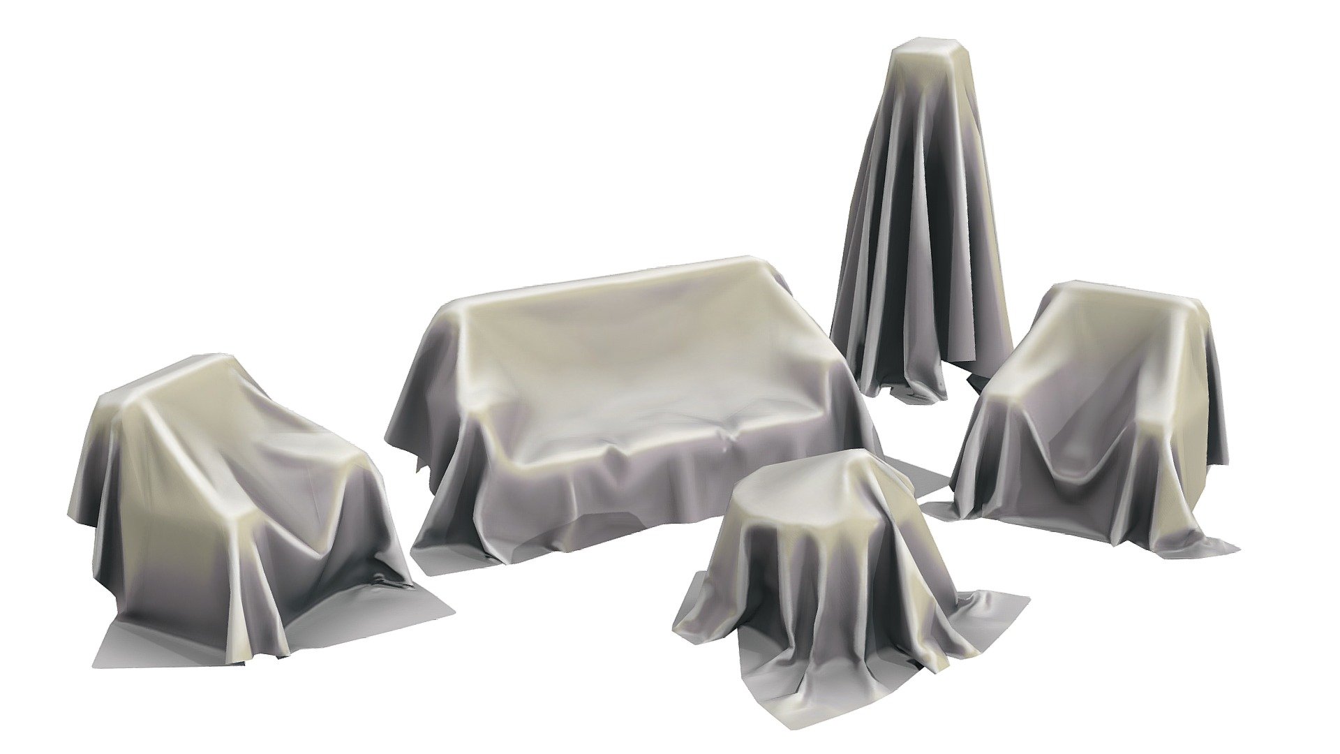 blender cloth experimentation - Furniture covered with a sheet - 3D model by StMorray 3d model
