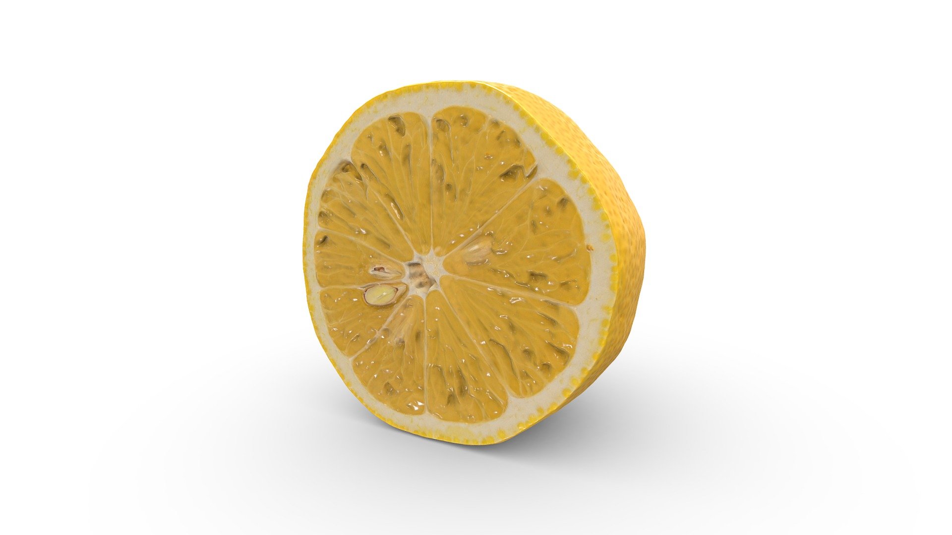 High-poly half lemon photogrammetry scan. PBR texture maps 4096x4096 px. resolution for metallic or specular workflow. Scan from real food, high-poly 3D model, 4K resolution textures.

Additional file contains source PNG &amp; JPEG texture maps and low-poly 3d model version 3d model
