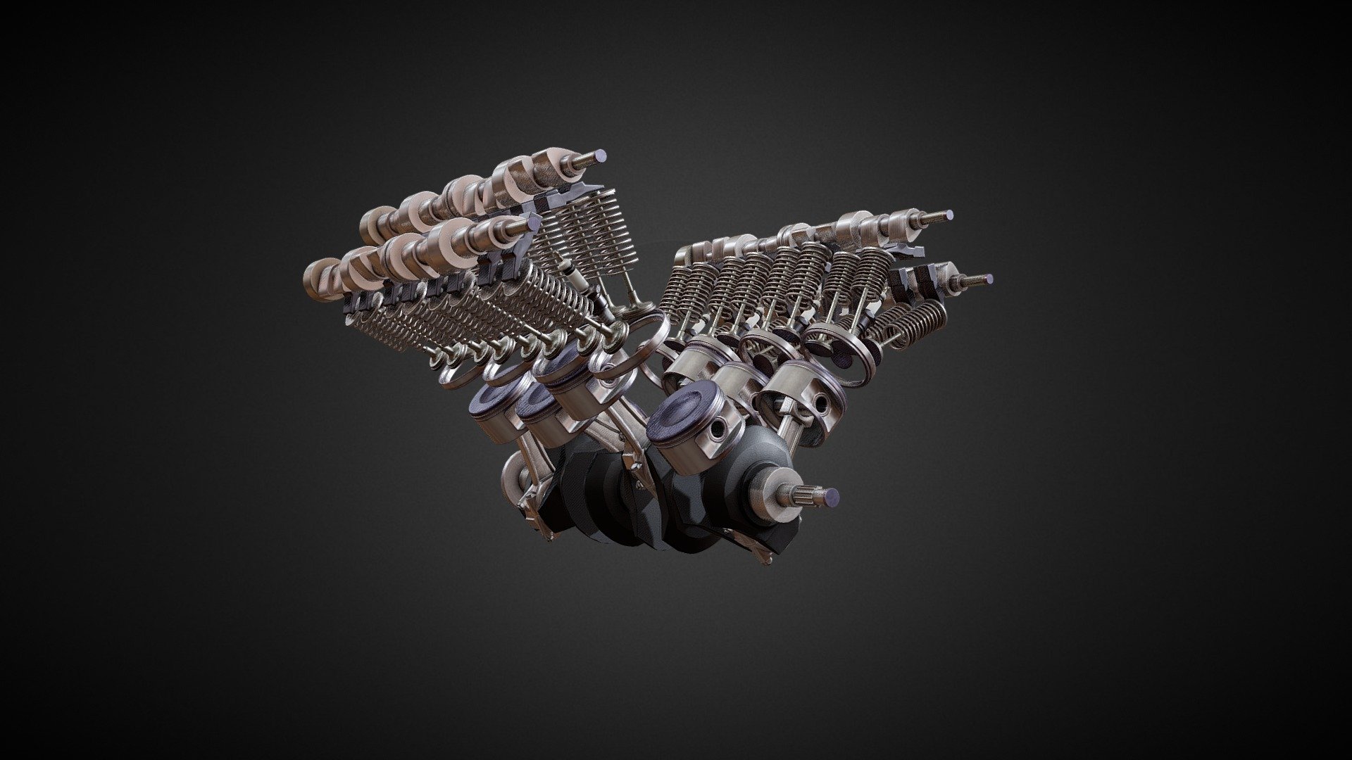 Made for a close-up cinematics.

Mid Poly Crankshaft: 7032 tris

Mid Poly Walker and Piston: 6524 x8 tris

Mid Poly Camshafts, Springs, Pins, etc: 83488 x4 tris

Textures format: PNG (4096x4096) x1

3D Artist: Arthur Glushko - Mid Poly / Сinematic | V8 Engine - 3D model by Saritasa 3d model