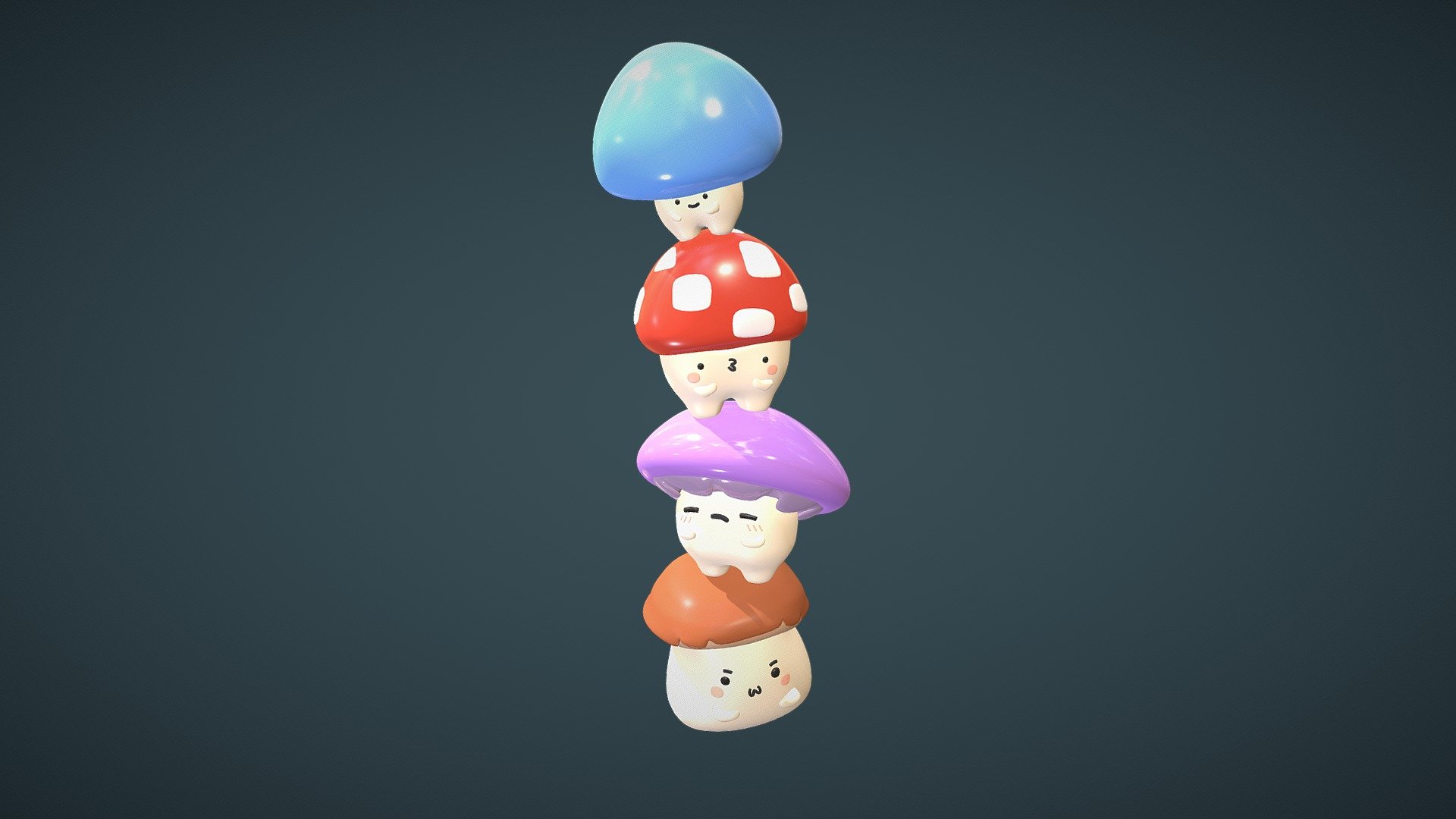 I have created 3d cute mushrooms in blender. You can watch youtube tutorial to learn more.

https://www.youtube.com/watch?v=AaRguwtAIVQ&amp;t=18s - Cute Mushrooms Character - Download Free 3D model by Mery (@mery3d) 3d model