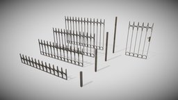 Fence Set fence, quad, iron, unwrapped, game, pbr