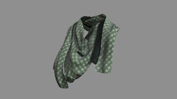 Green Loose Fabric Neck Scarf green, neck, scarf, fashion, girls, clothes, womens, wear, loose, khaki, pbr, low, poly, female, plaids