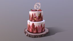 Elegant Berry Wedding Cake wedding, party, birthday, realistic, scanned, bakery, strawberry, berrycake, wedding-cake, cakestand, photogrammetry, woodenlog, macarone, cakesburg, mrmrs, noai